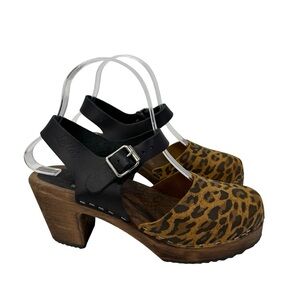 LOTTA from Stockholm Clogs 38/7 Black + Leopard Print Leather Mary Jane Buckle